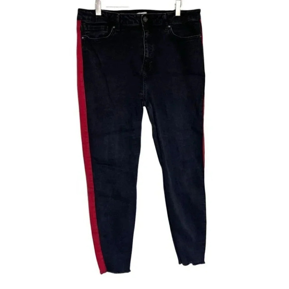 Forever 21 31/12 black raw‎ gem jeans with red side panels - Picture 1 of 5
